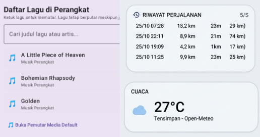Pemutar Musik Internal & Riwayat Perjalanan